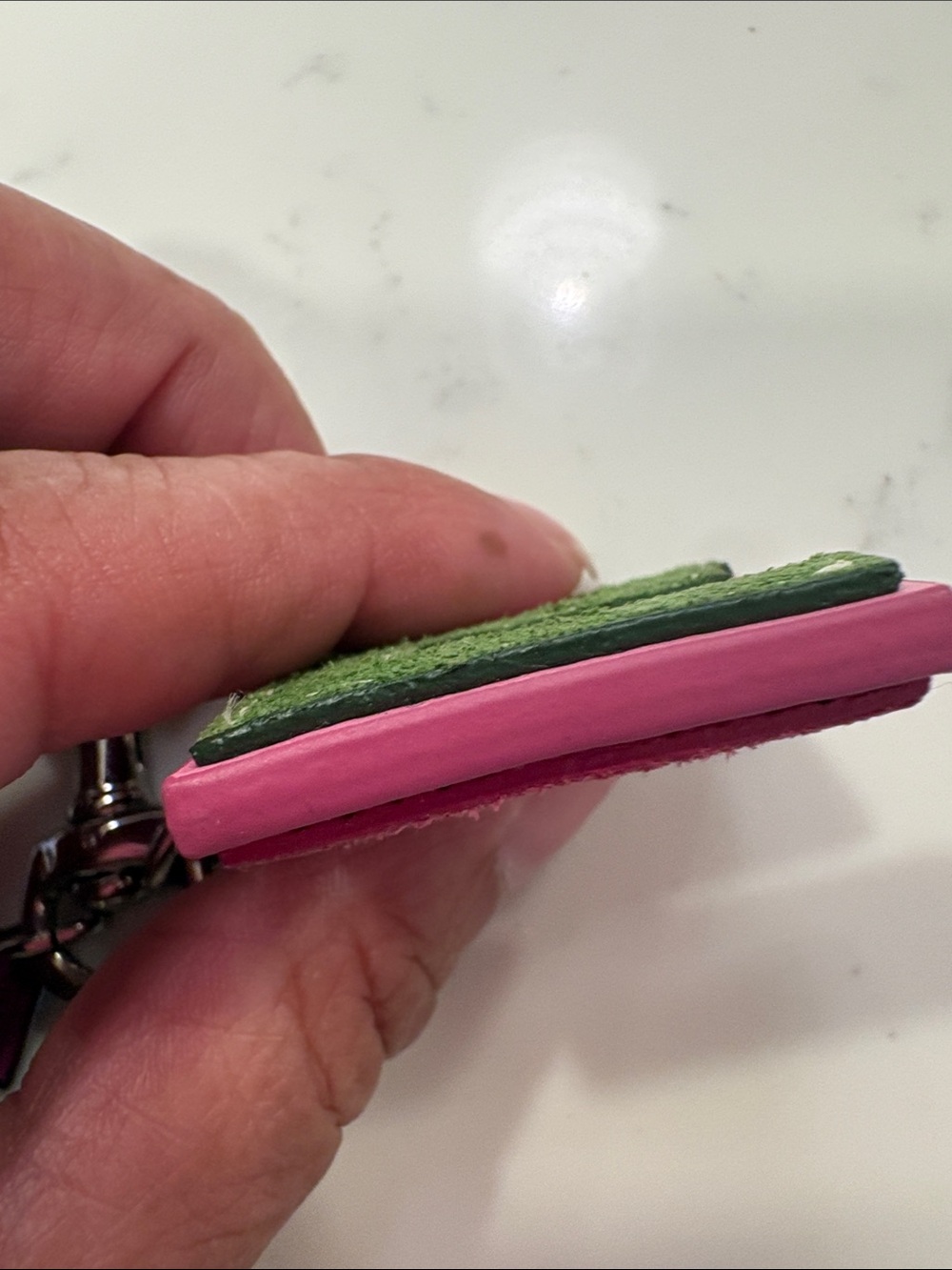 Coach Green Letter E Keychain with Pink Trim - Picture 5 of 8